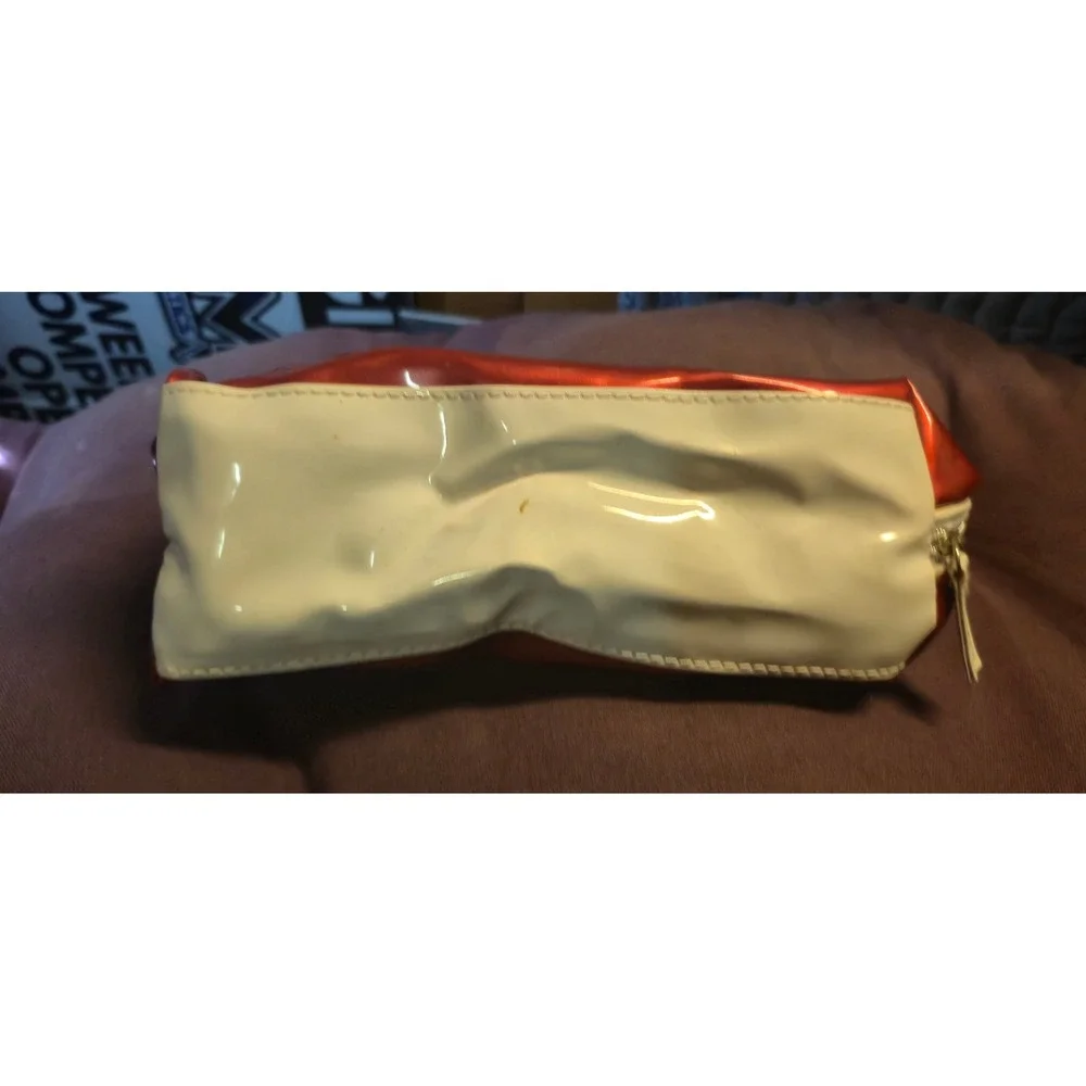 Lancome Metallic Red Cream‎ White Patent Makeup Bag Cosmetic Pouch Travel Case